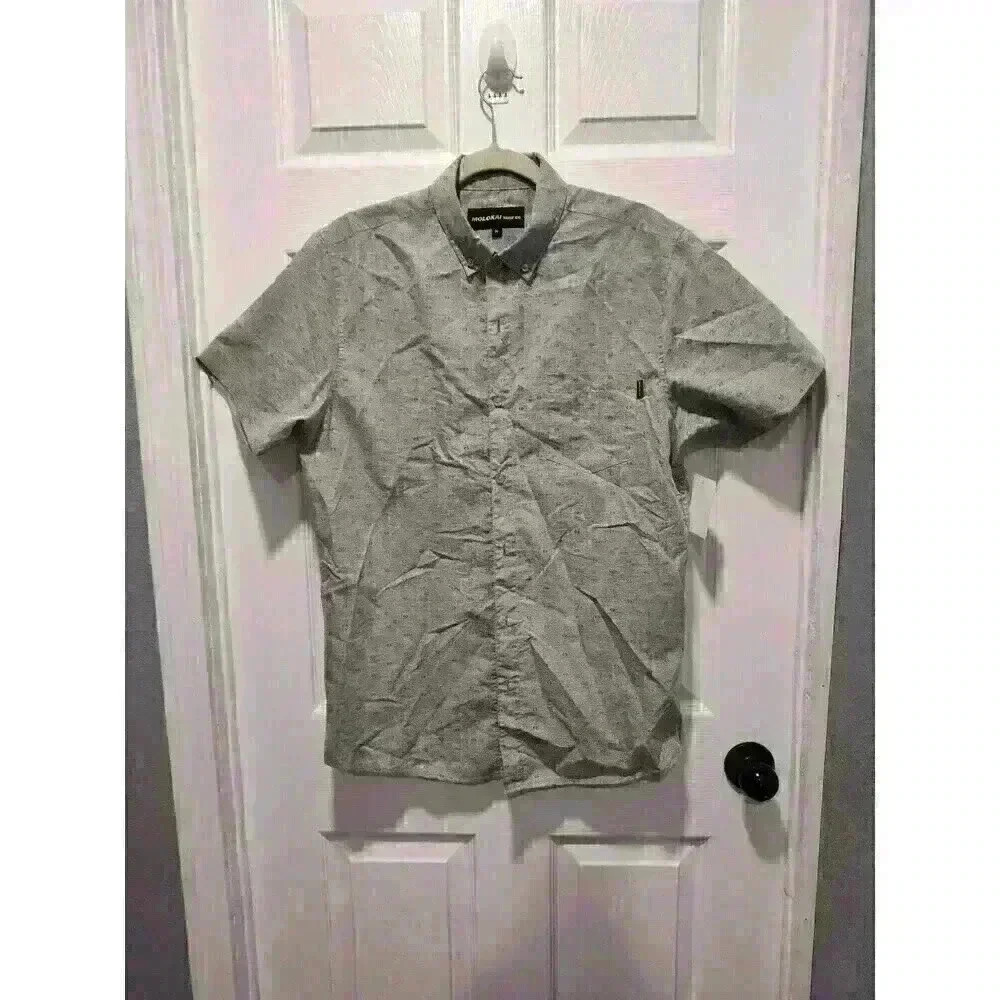 Molokai Surf Co Button Down Shirt Short Sleeve Gray Geo‎ Print Size Medium